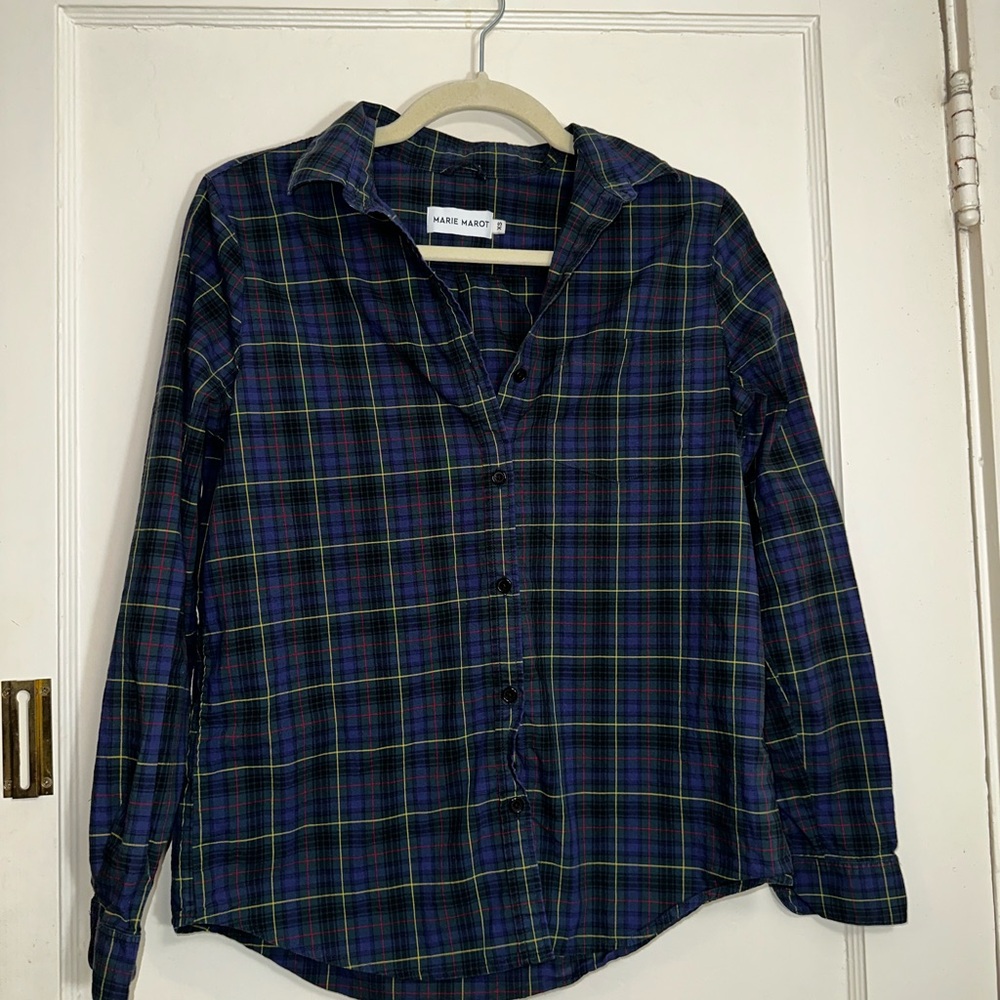 Marie Marot Green and Blue checked Button-Up Shirt